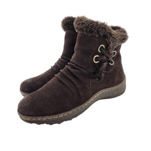BareTraps Adalyn Ankle Boots Womens 7.5 Brown Suede Faux Fur Trim Zipper Slouchy
